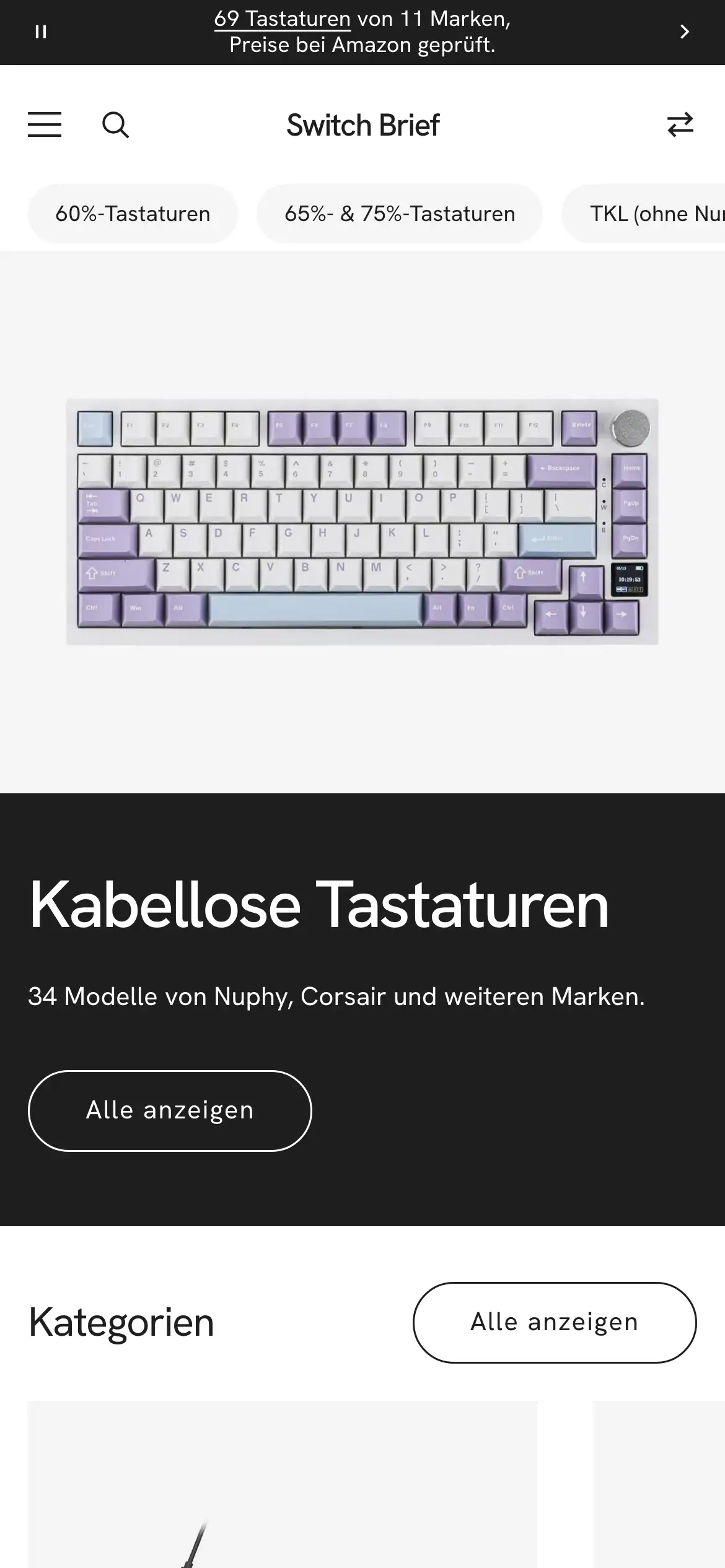 Calla (Mechanische Tastaturen): Startseite, Smartphone